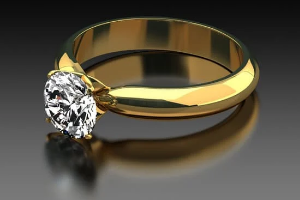 Minimalistic Gold solitaire diamond ring on polished surface