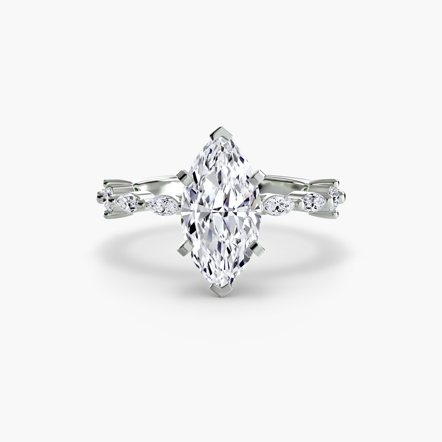 18K White Gold Marquise cut lab grown diamond ring - Solitaire with Eternity Pavé 2