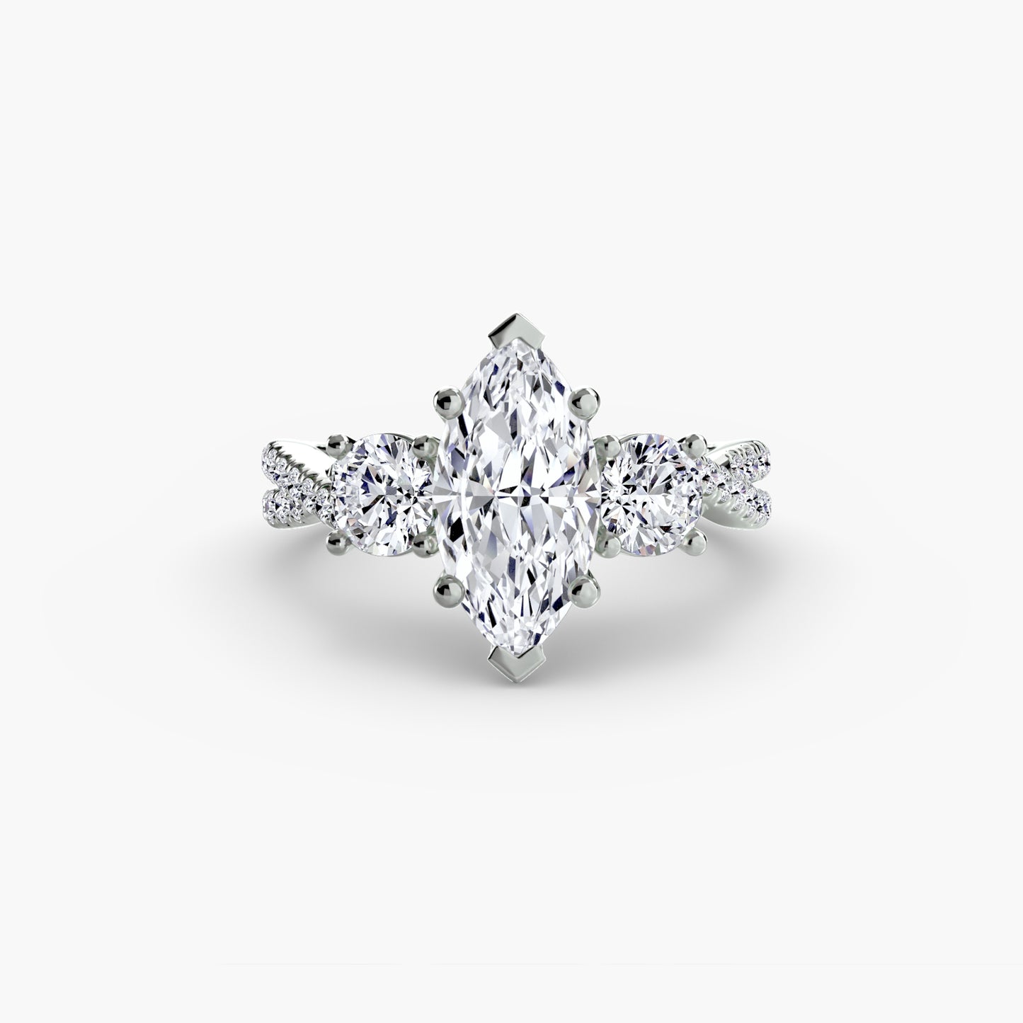 18K White Gold Marquise cut lab grown diamond ring - Three-Stone with Pavé Band 2