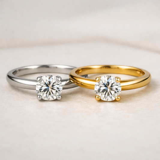 Close-up of a channel-set ring with diamonds secured between two metal strips