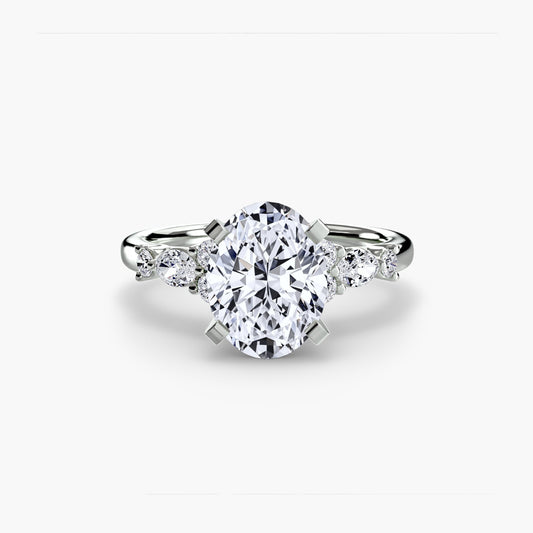 Ring with round diamond on a white background