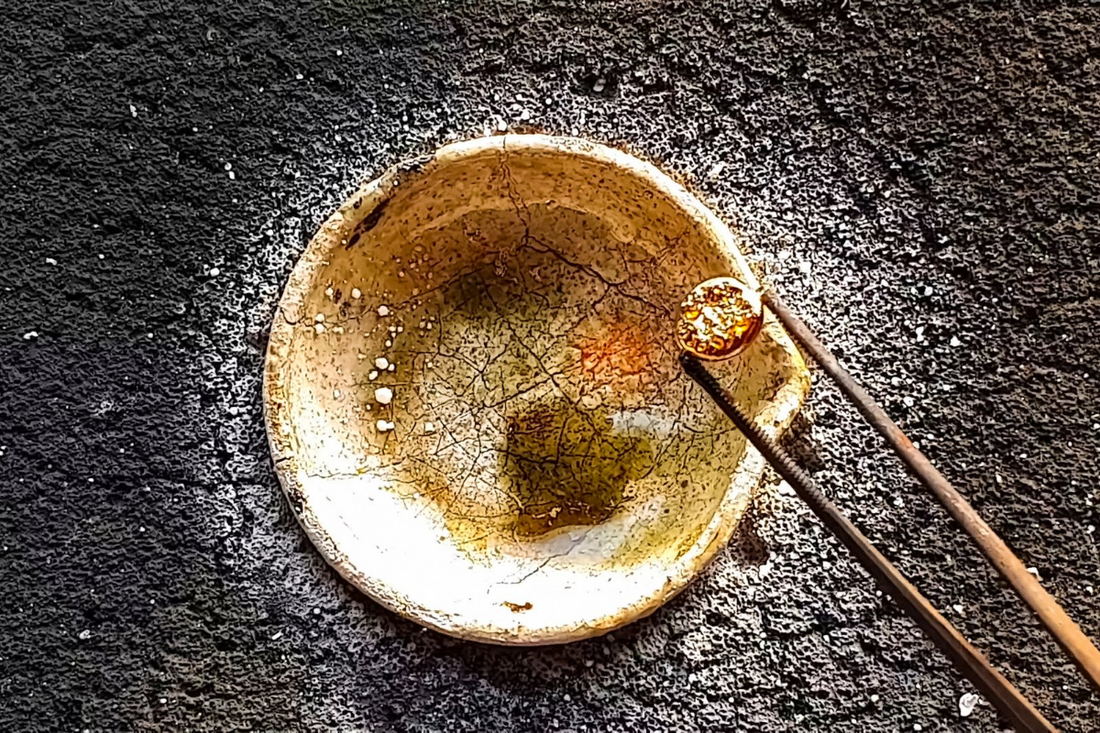 Gold waste being melted down to be used to remake jewellery 