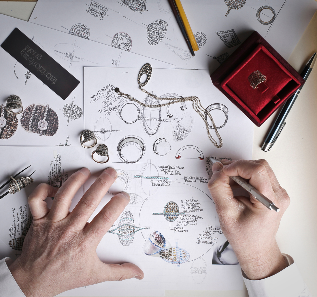 Jeweller designing Jewellery on a desk ready for CAD & AI DESIGN