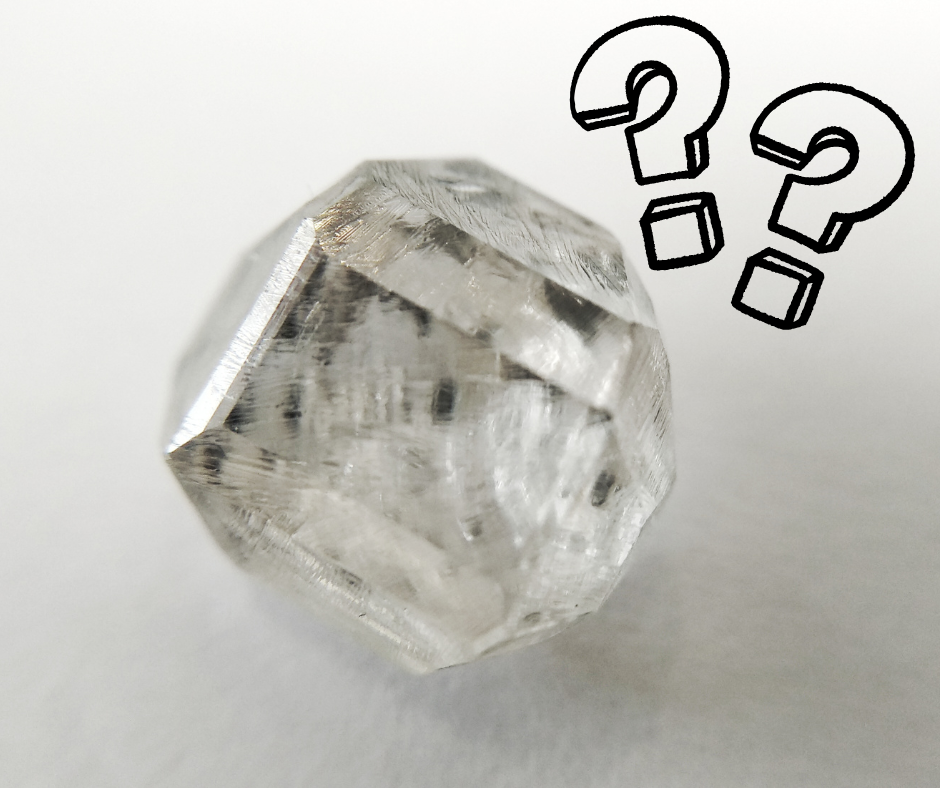 Picture of a diamond with a question mark, asking lab or natural?