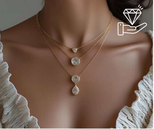 Lady wearing a luxurious ethical necklace