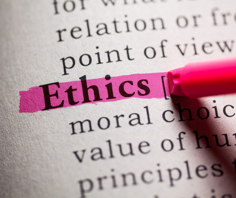 Dictionary with the word ethics being highlighted