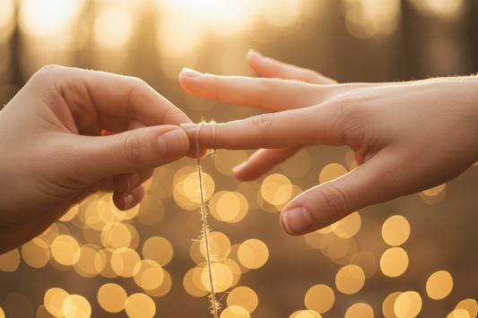 Hands measuring ring size with string and ring sizer