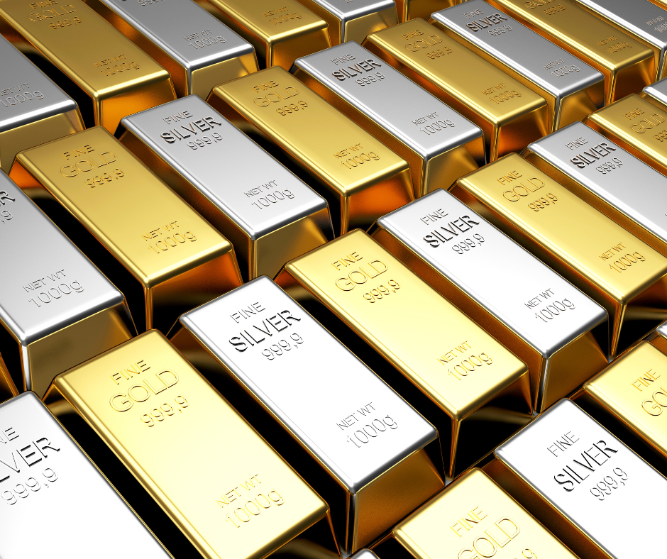 Golds bars next to Silver bars