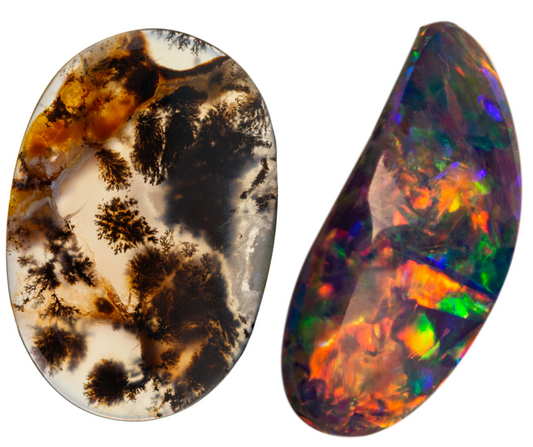 Moss Agate and Opal next to each other