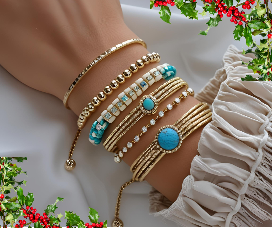 Lady wearing stacking bracelets