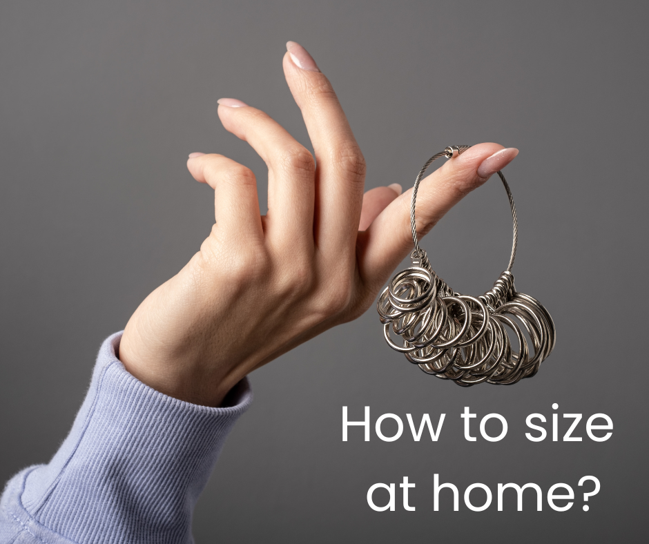 Lady with ring sizer at home