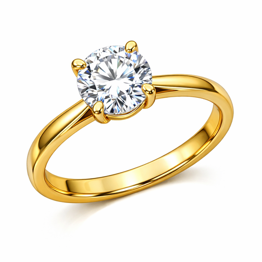 Lab-grown diamond ring in 9 ct gold with round brilliant-cut diamond on a polished gold band