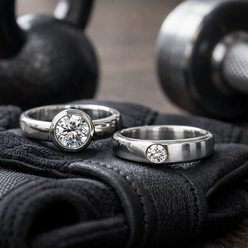 Close-up of a hidden halo engagement ring with pavé diamonds beneath the centre stone