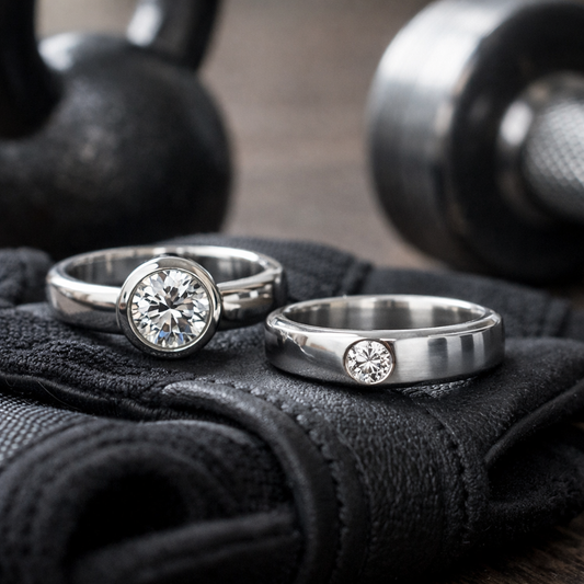 Close-up of a hidden halo engagement ring with pavé diamonds beneath the centre stone