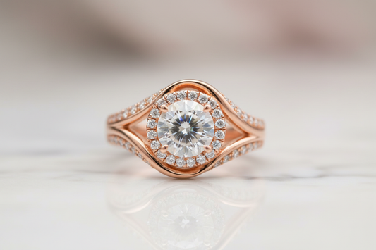 rose gold halo diamond ring