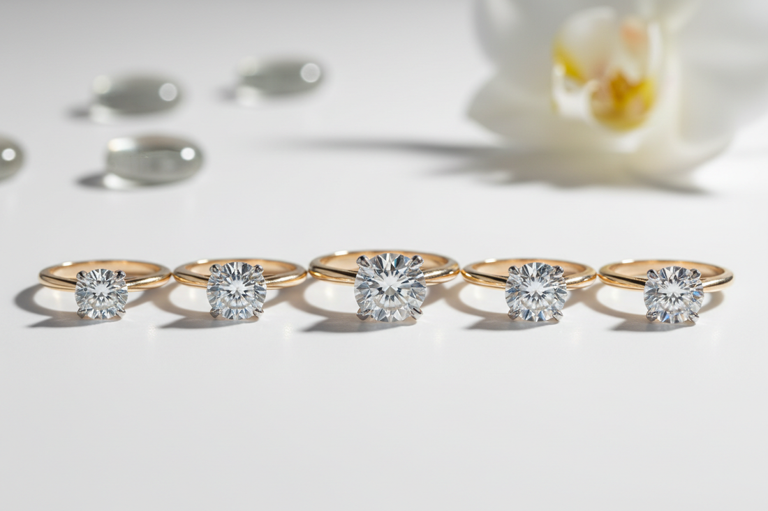 18K gold solitaire rings with natural diamonds