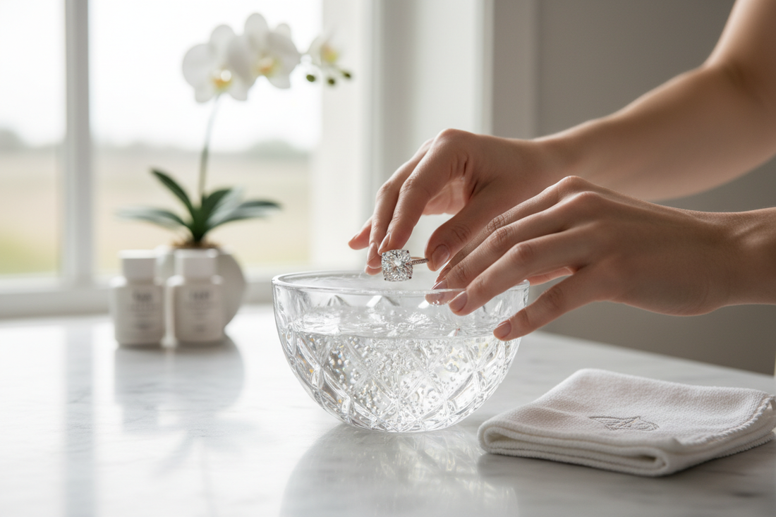 lady cleaning jewellery at home