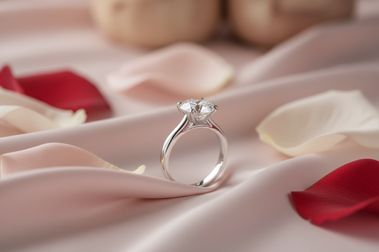 Valentines diamond ring with rose petals