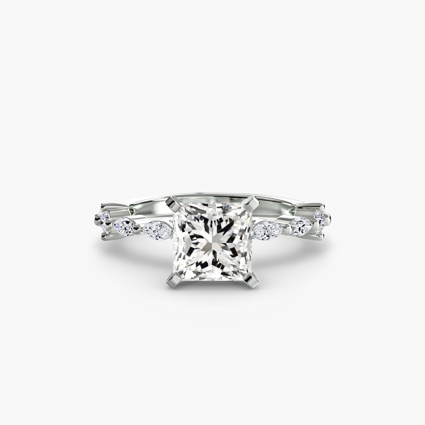 Solitaire with Eternity Pavé 18K White Gold Ring