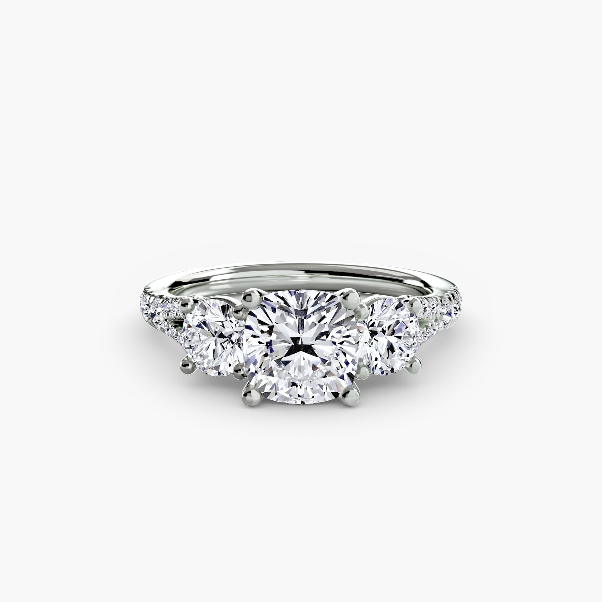 18K White Gold Cushion cut lab grown diamond ring - Three-Stone with Pavé Band 3