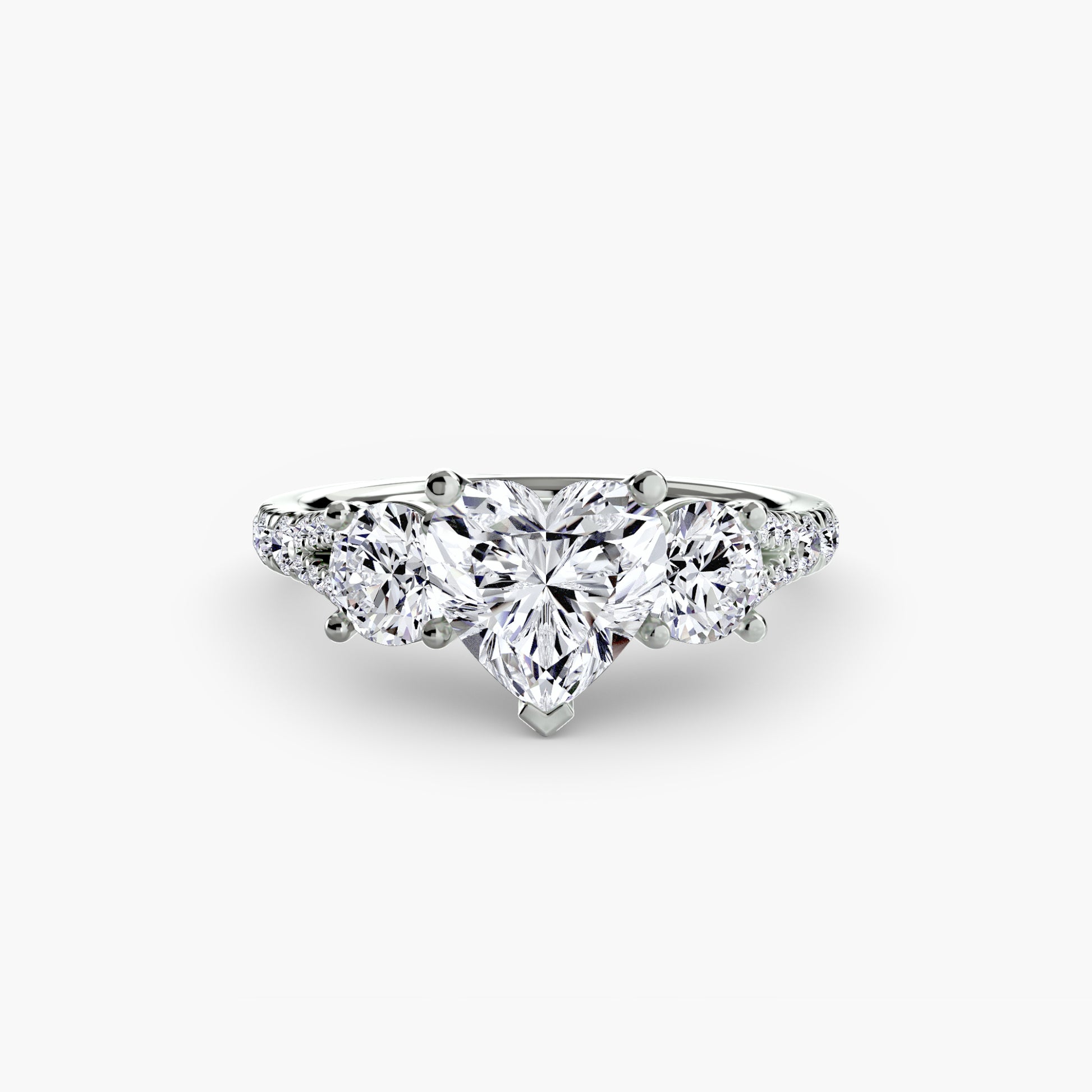 18K White Gold Heart cut lab grown diamond ring - Three-Stone with Pavé Band 3