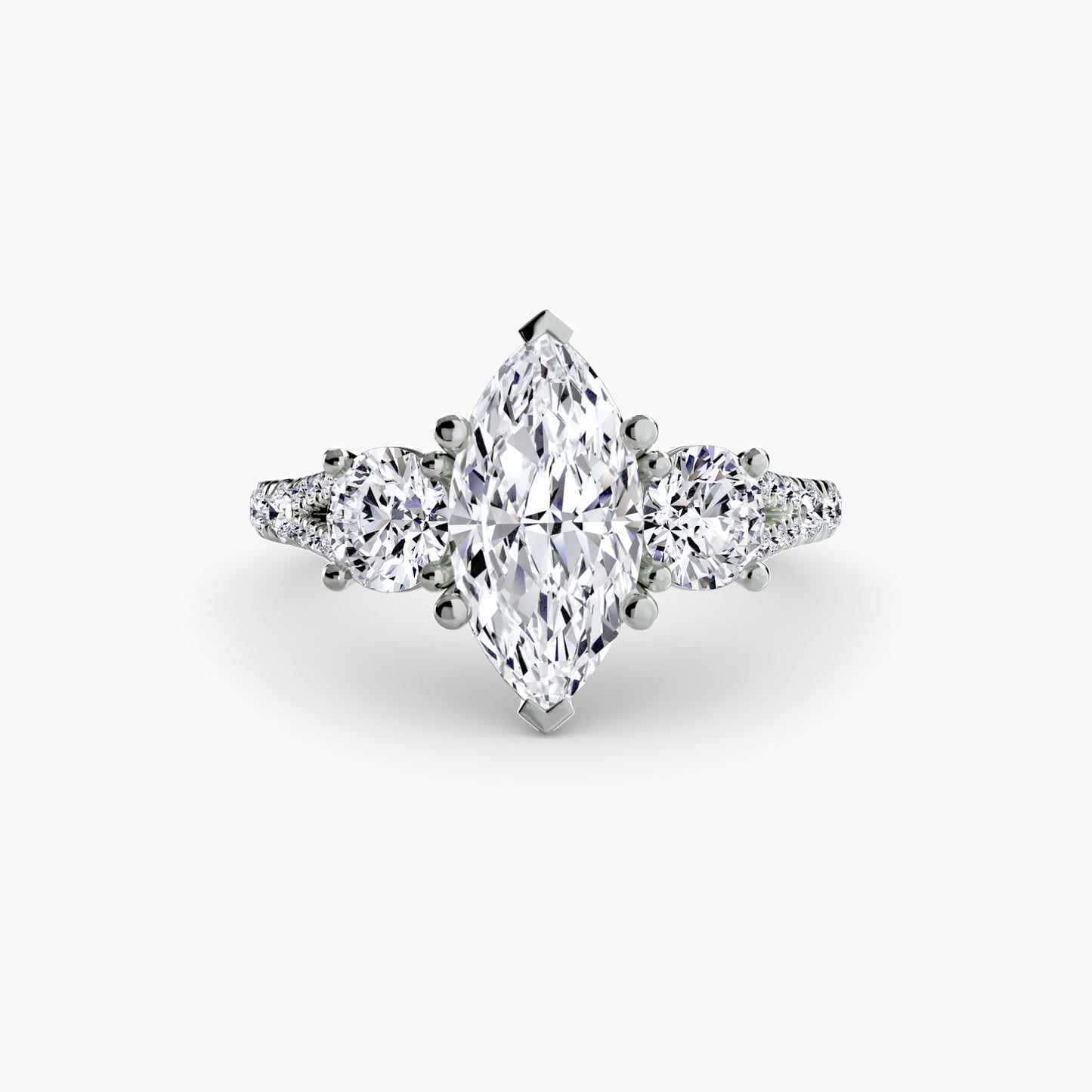18K White Gold Marquise cut lab grown diamond ring - Three-Stone with Pavé Band 3