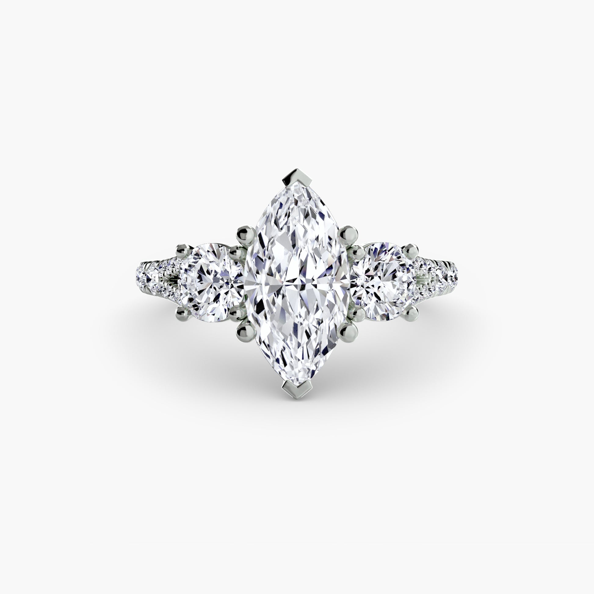 18K White Gold Marquise cut lab grown diamond ring - Three-Stone with Pavé Band 3