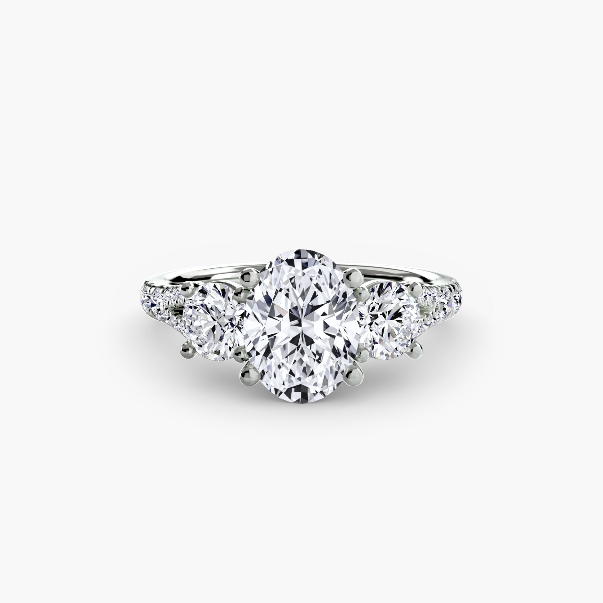 18K White Gold Oval cut lab grown diamond ring - Three-Stone with Pavé Band 3