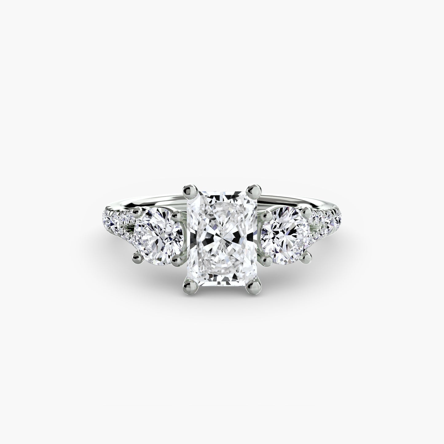 18K White Gold Radiant cut lab grown diamond ring - Three-Stone with Pavé Band 3