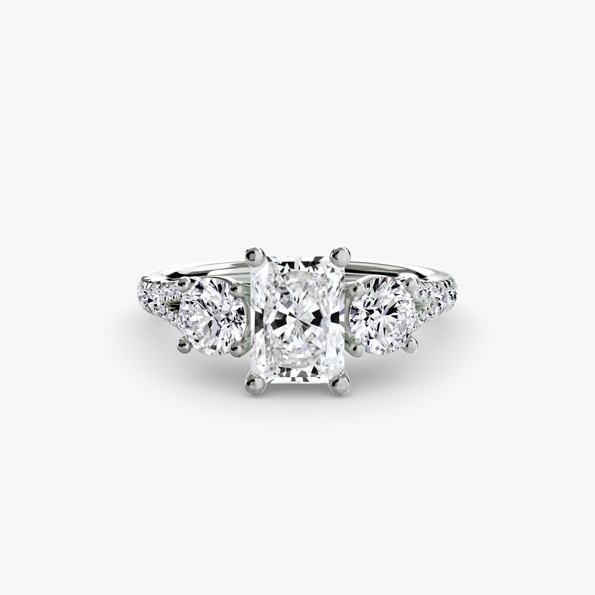 18K White Gold Radiant cut lab grown diamond ring - Three-Stone with Pavé Band 3