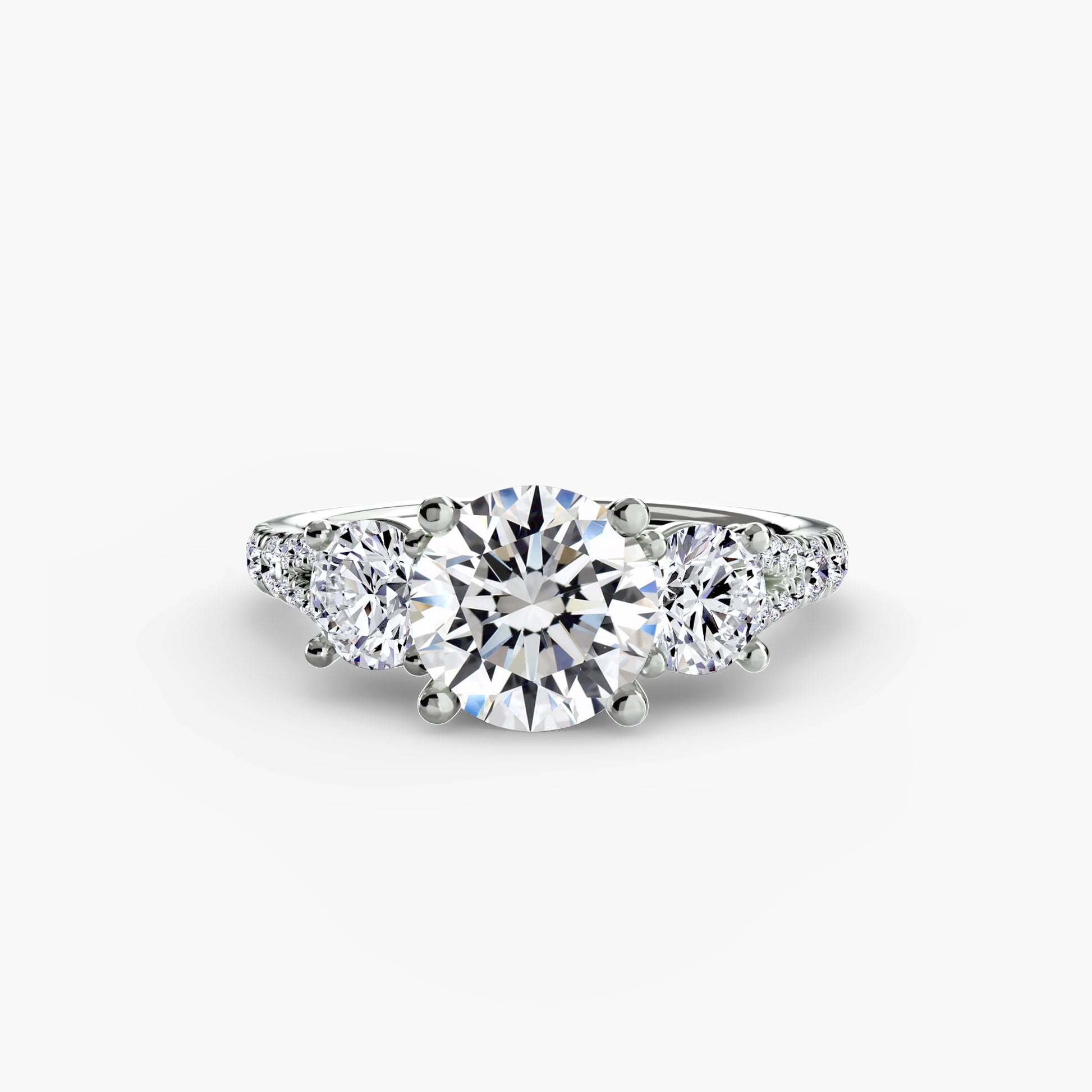 18K White Gold Round cut lab grown diamond ring - Three-Stone with Pavé Band 3