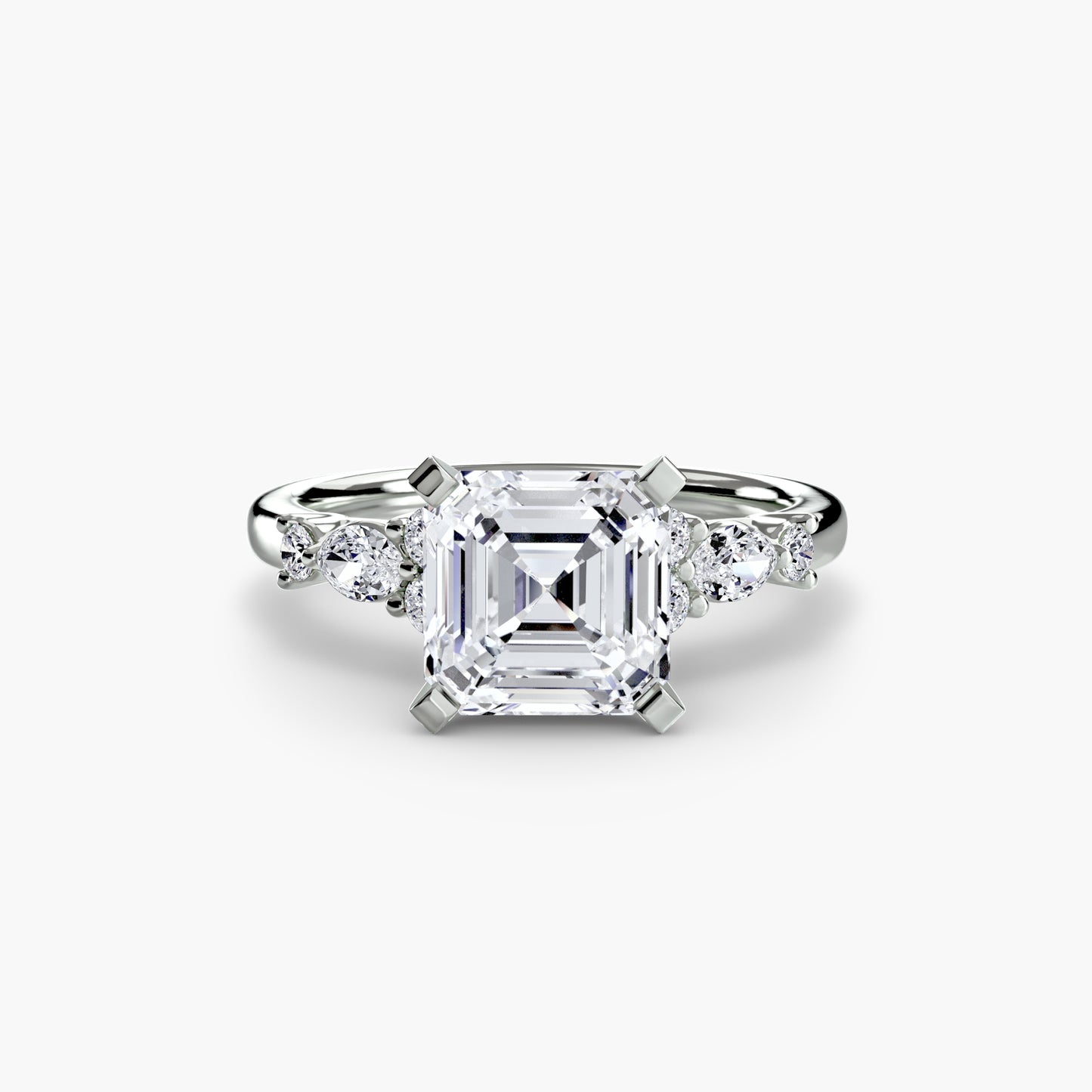 18K White Gold Asscher cut lab grown diamond ring - The Floral Accent Solitaire