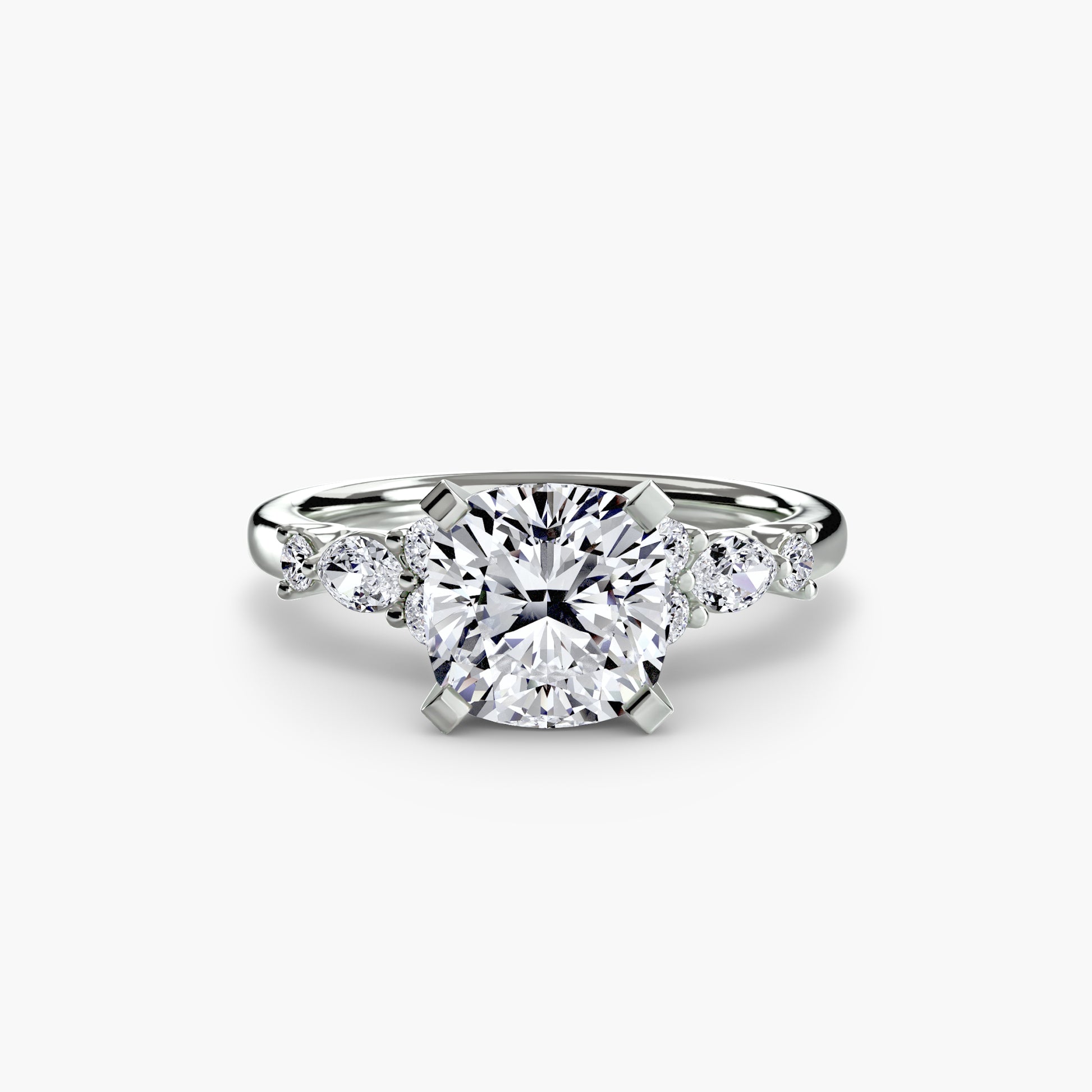 18K White Gold Cushion cut lab grown diamond ring - The Floral Accent Solitaire