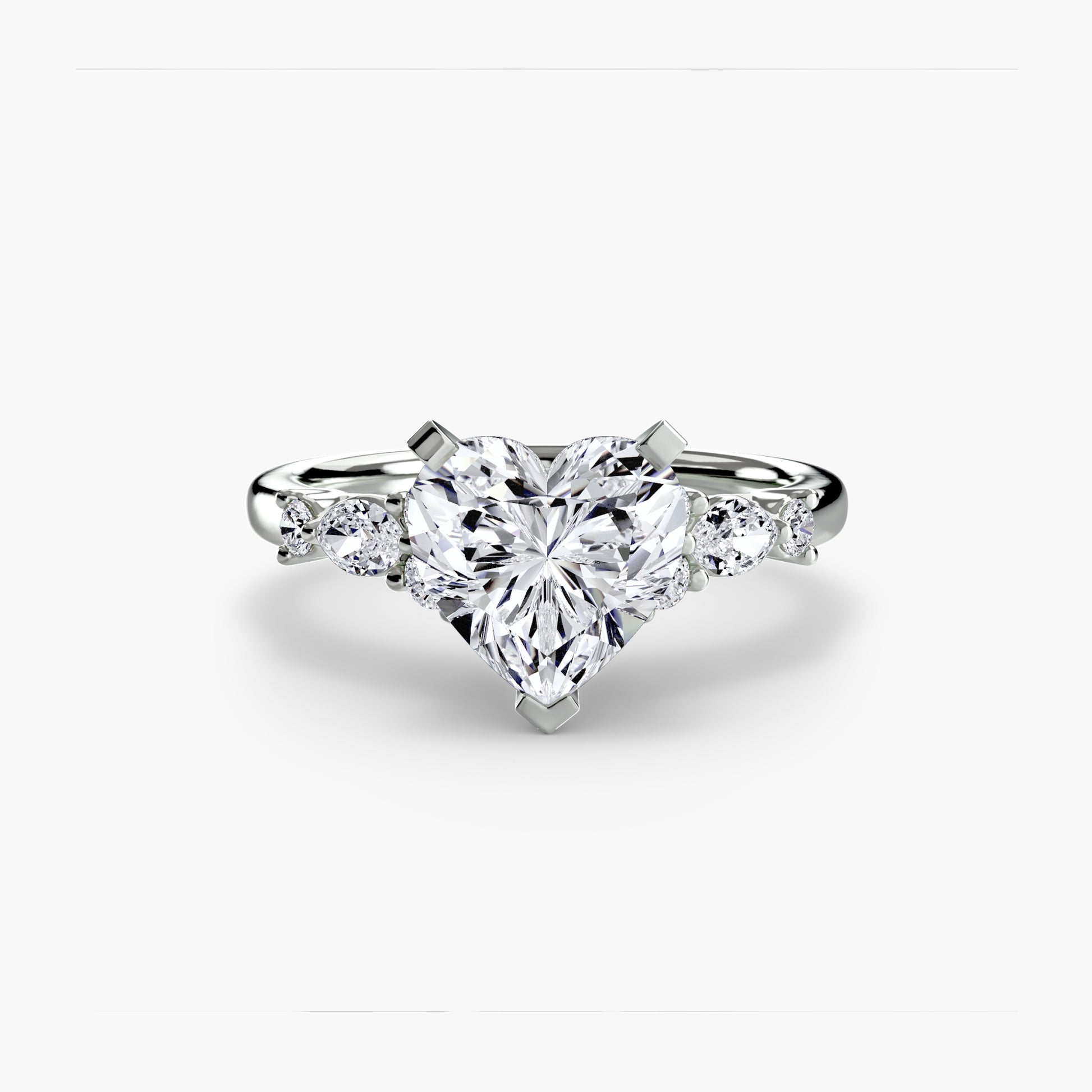 18K White Gold Heart cut lab grown diamond ring - The Floral Accent Solitaire