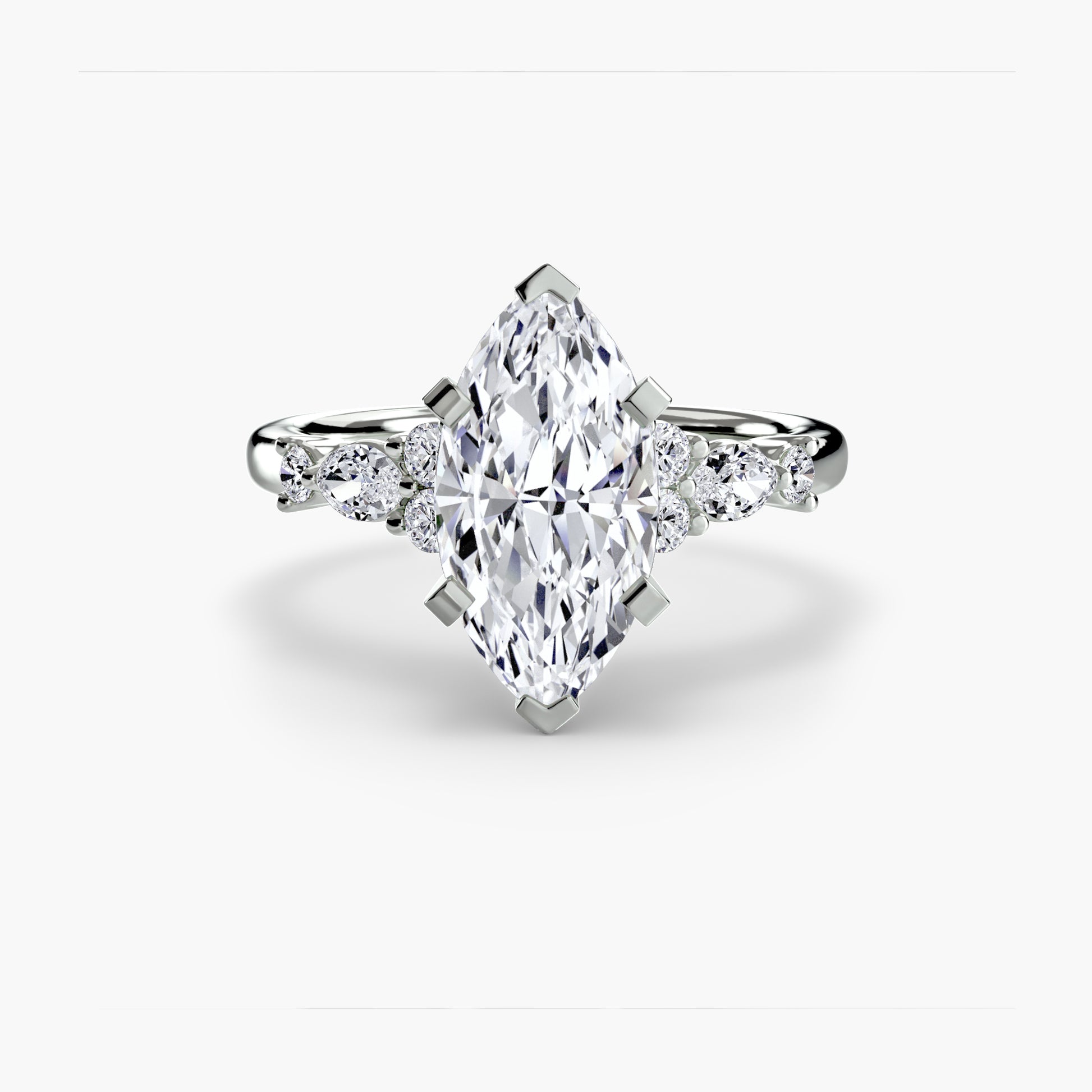 18K White Gold Marquise cut lab grown diamond ring - The Floral Accent Solitaire
