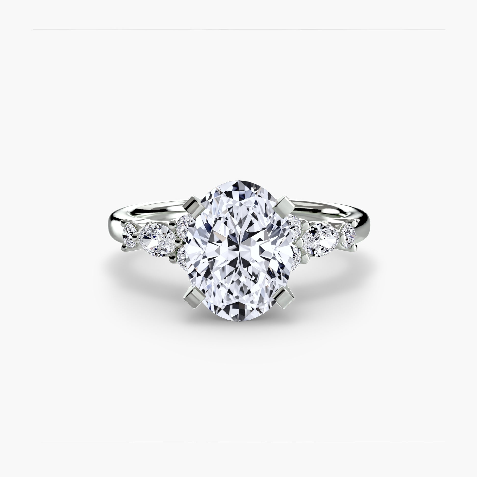 18K White Gold Oval cut lab grown diamond ring - The Floral Accent Solitaire