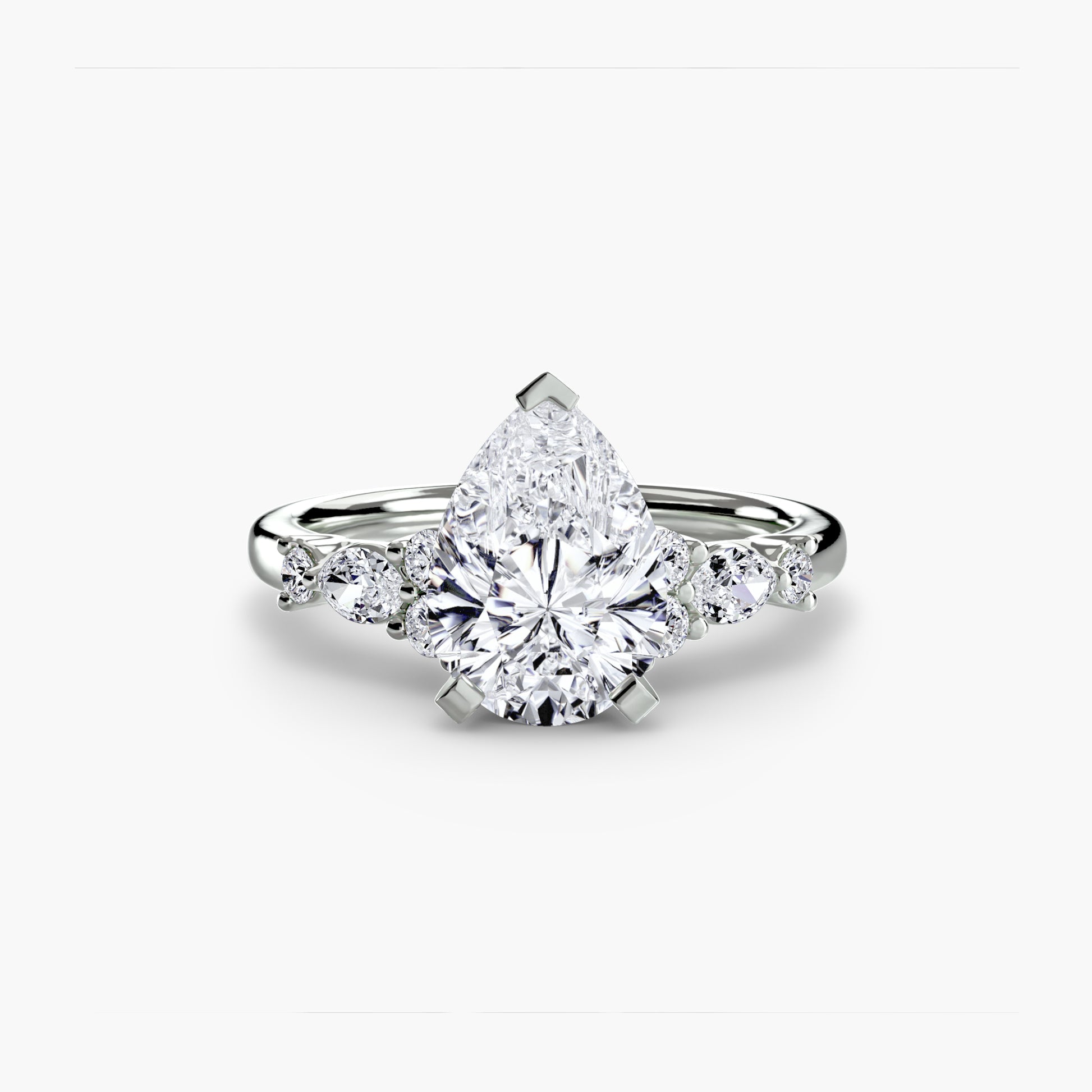 18K White Gold Pear cut lab grown diamond ring - The Floral Accent Solitaire