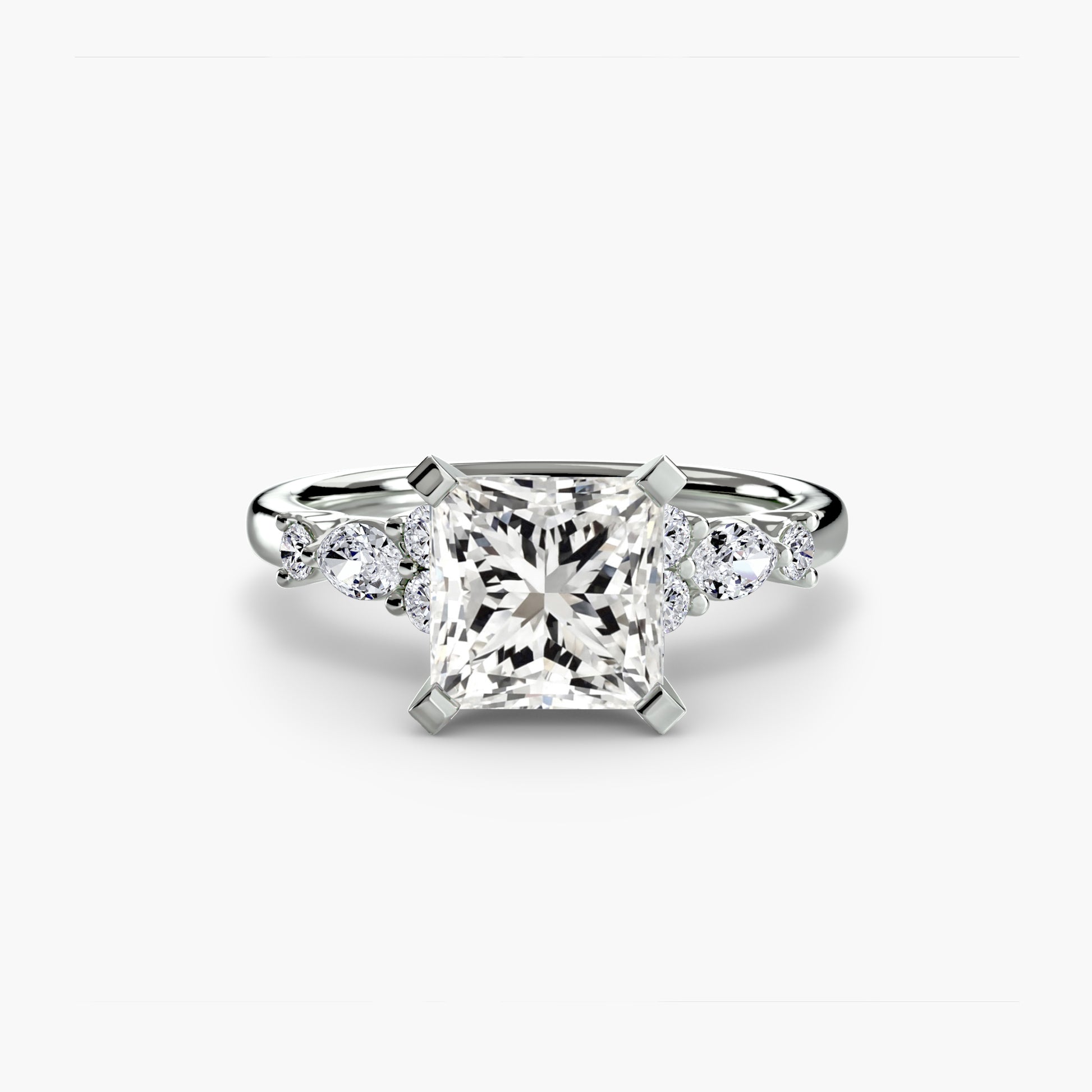 18K White Gold Princess cut lab grown diamond ring - The Floral Accent Solitaire