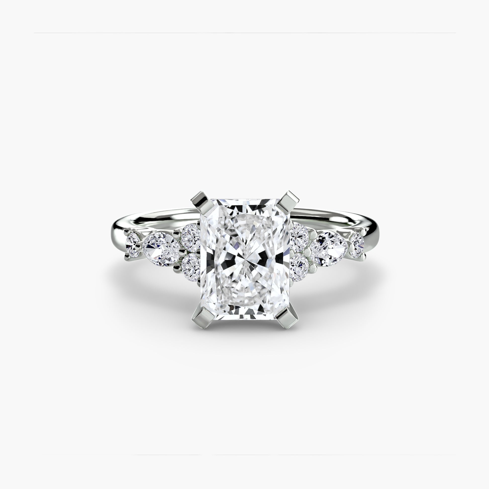 18K White Gold Radiant cut lab grown diamond ring - The Floral Accent Solitaire