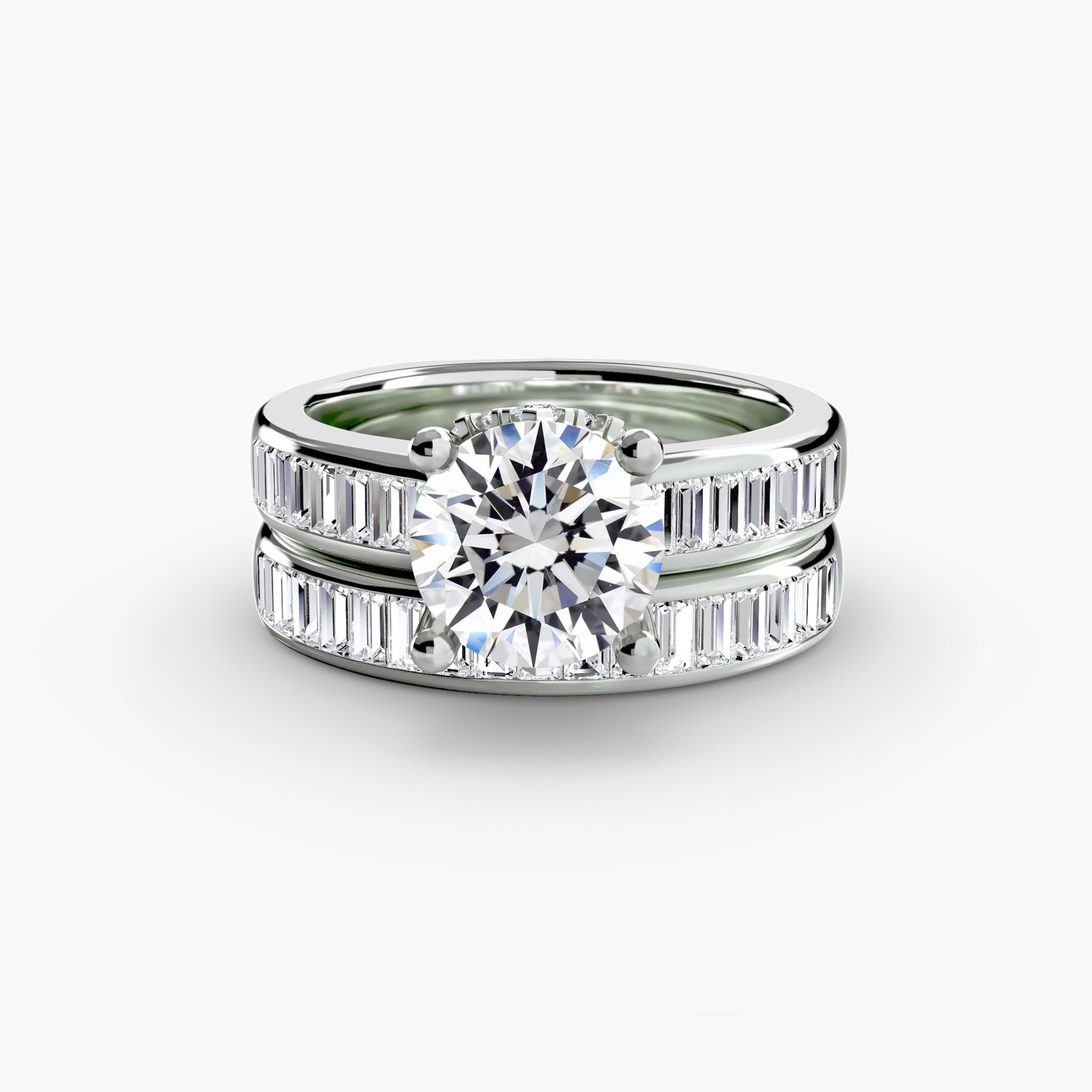 18K White Gold Round cut lab grown diamond ring - Baguette Channel Solitaire