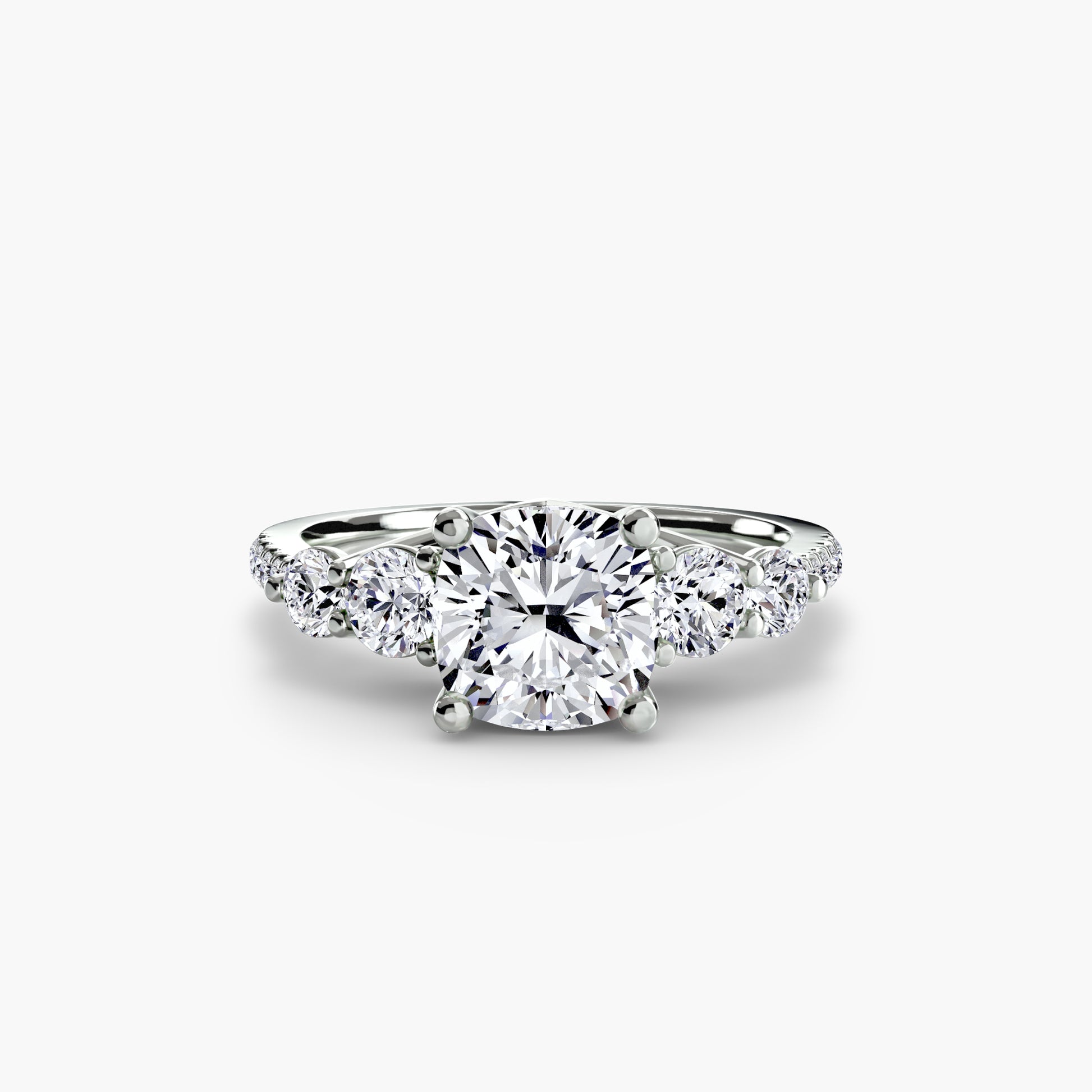 18K White Gold Cushion cut lab grown diamond ring - Five Stone Ring with Pavé Band