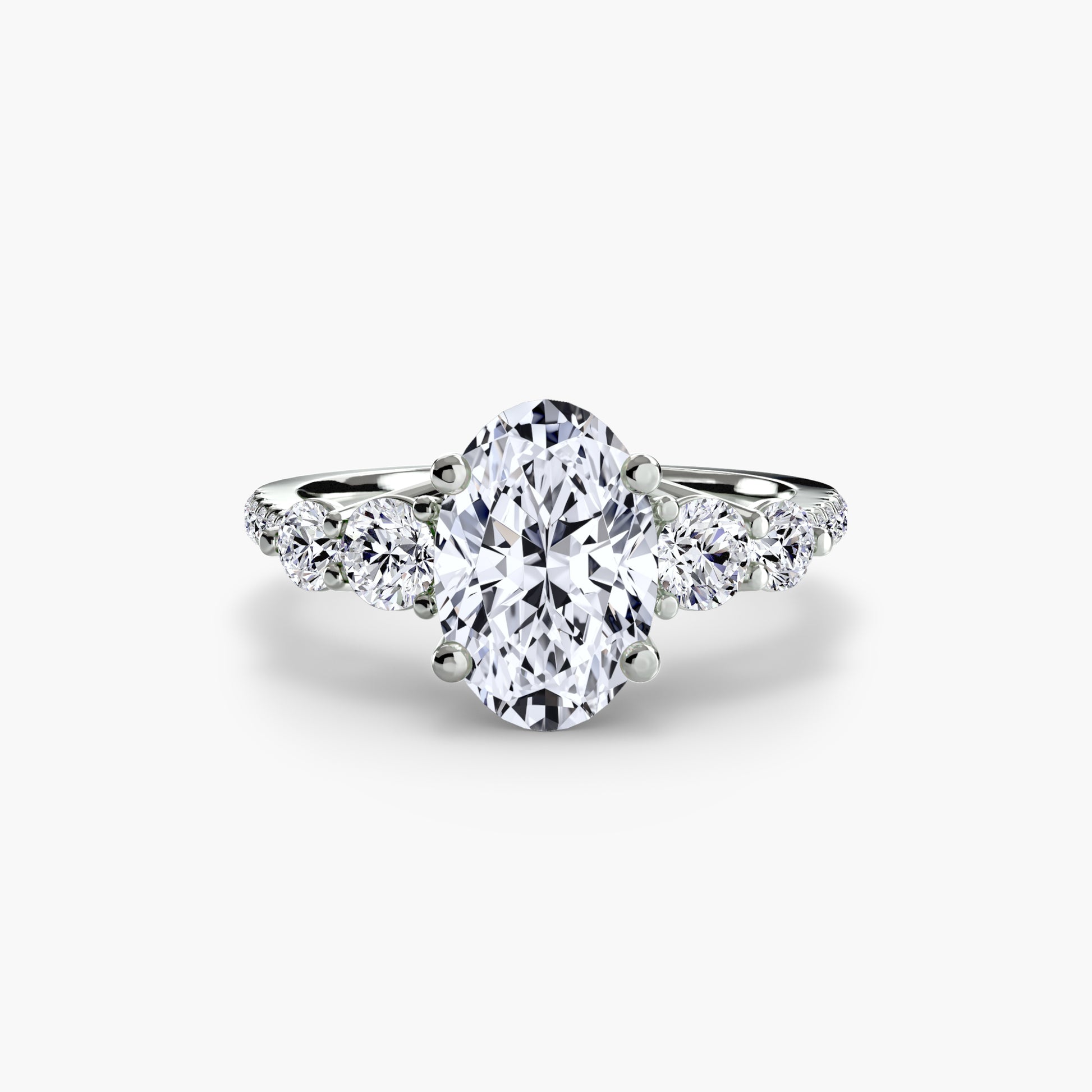 18K White Gold Oval cut lab grown diamond ring - Five Stone Ring with Pavé Band