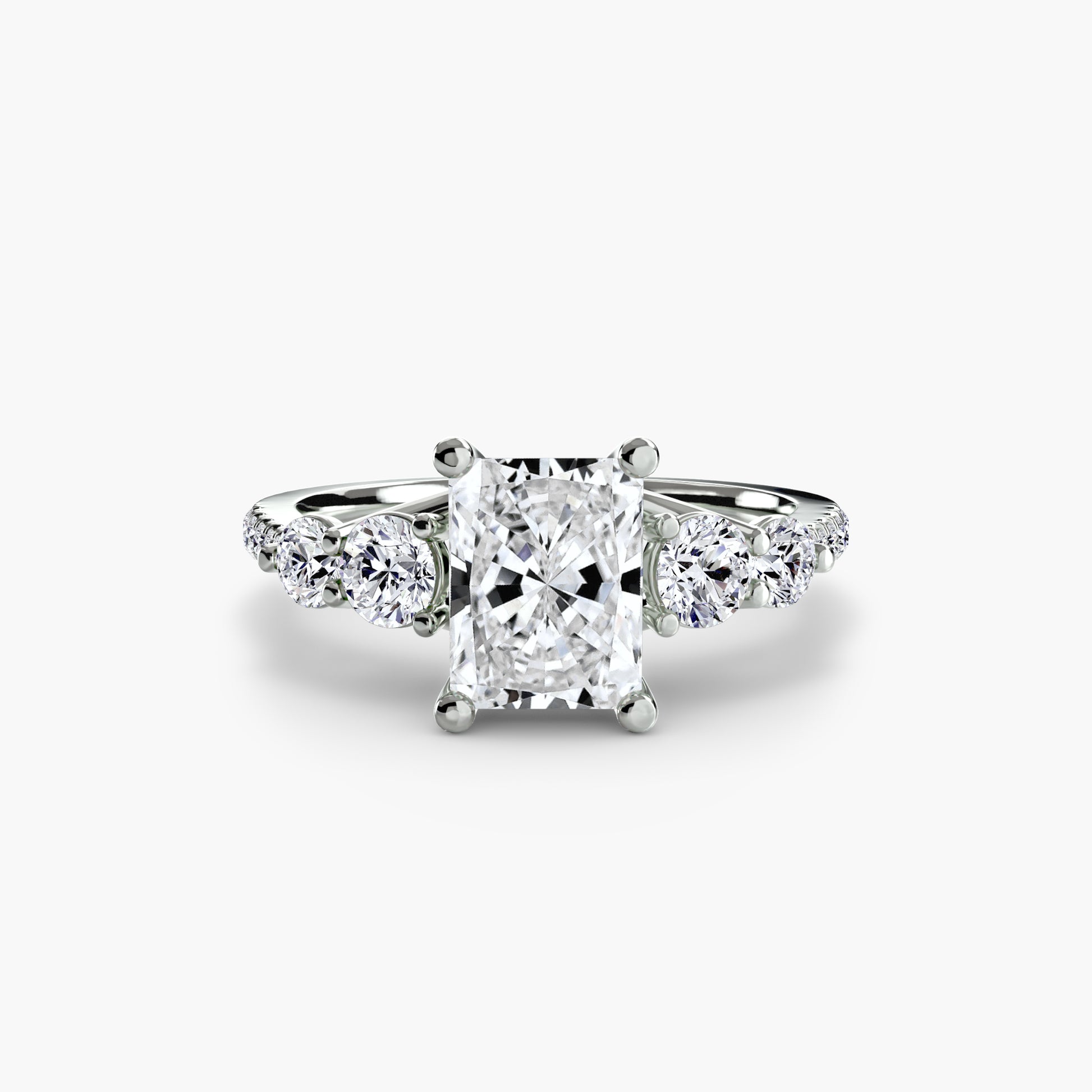 18K White Gold Radiant cut lab grown diamond ring - Five Stone Ring with Pavé Band