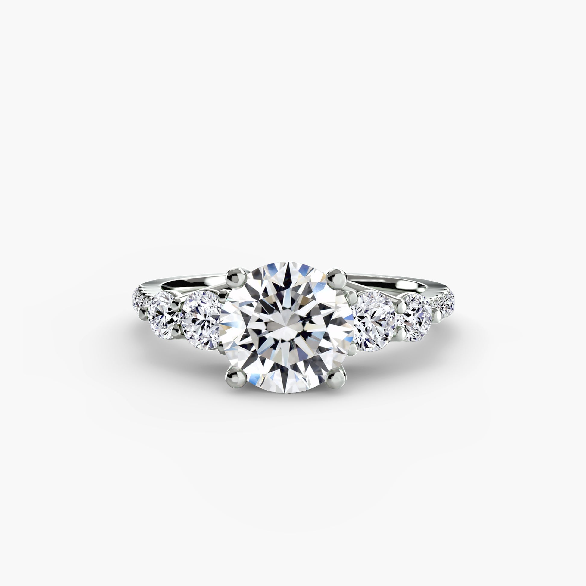 18K White Gold Round cut lab grown diamond ring - Five Stone Ring with Pavé Band